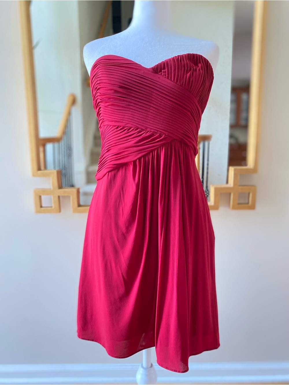 BCBGMaxAzria strapless little red dress with pleats sz 10